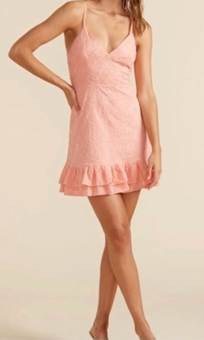 MINKPINK Geneva Mini Dress Rose Pink Eyelet EUC Size XS